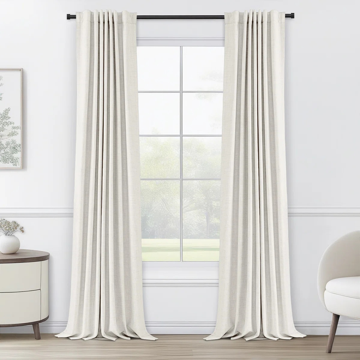 Gracie Oaks Graciella Thermal Insulated Faux Linen Textured 100% Blackout Curtains for Bedroom Li... | Wayfair North America