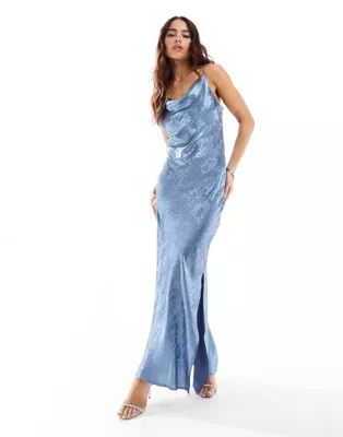 Vila cowl neck maxi cami dress in blue shimmer | ASOS (Global)