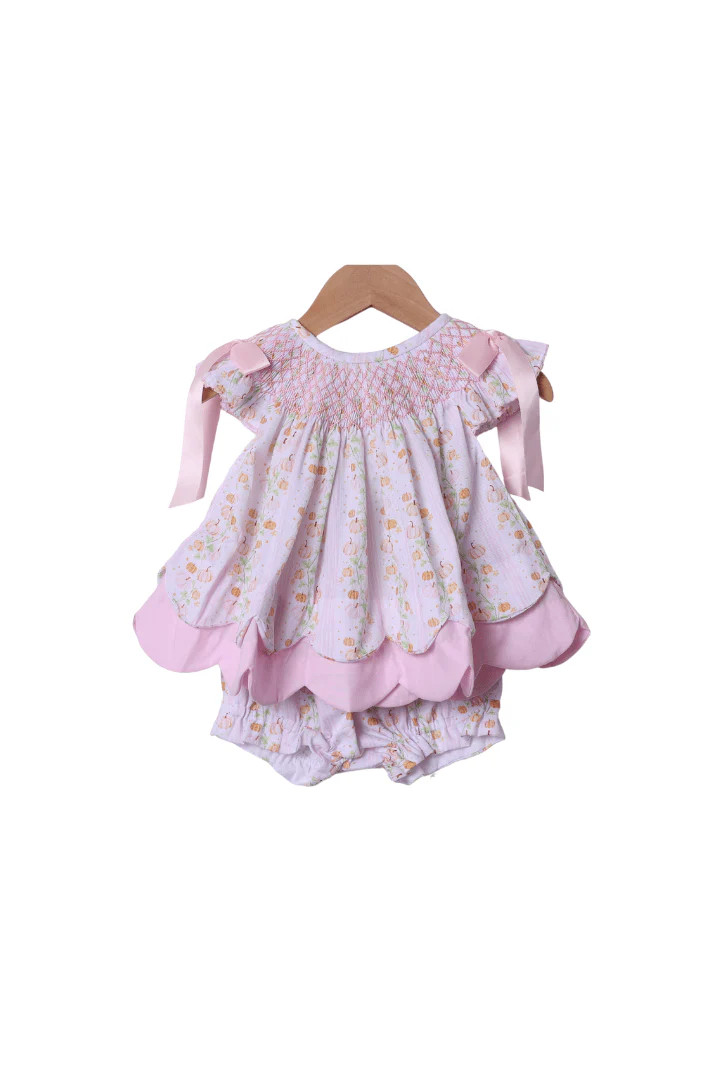 Smocked Floral Pumpkins Scalloped Bloomer Set | The Smocked Flamingo