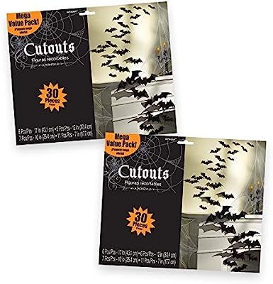 Amscan 60 Count Halloween Cemetery Bat Cutouts Mega Value Pack | Amazon (US)