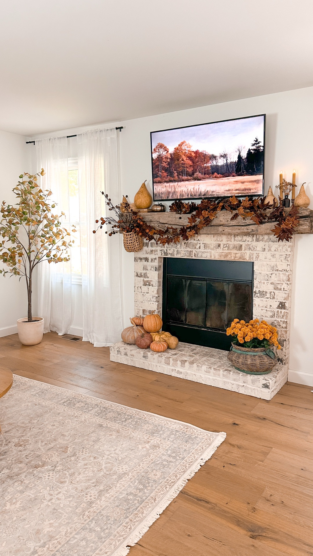 Fall mantle decor! All stems are from Hobby Lobby including the blackberries! Realistic faux fall pumpkins. Realistic faux mums. Fall leaf garland. Fall garland. Fall tree. Dried gourds. Foraged fall.

#LTKSeasonal #LTKHome #LTKvlog