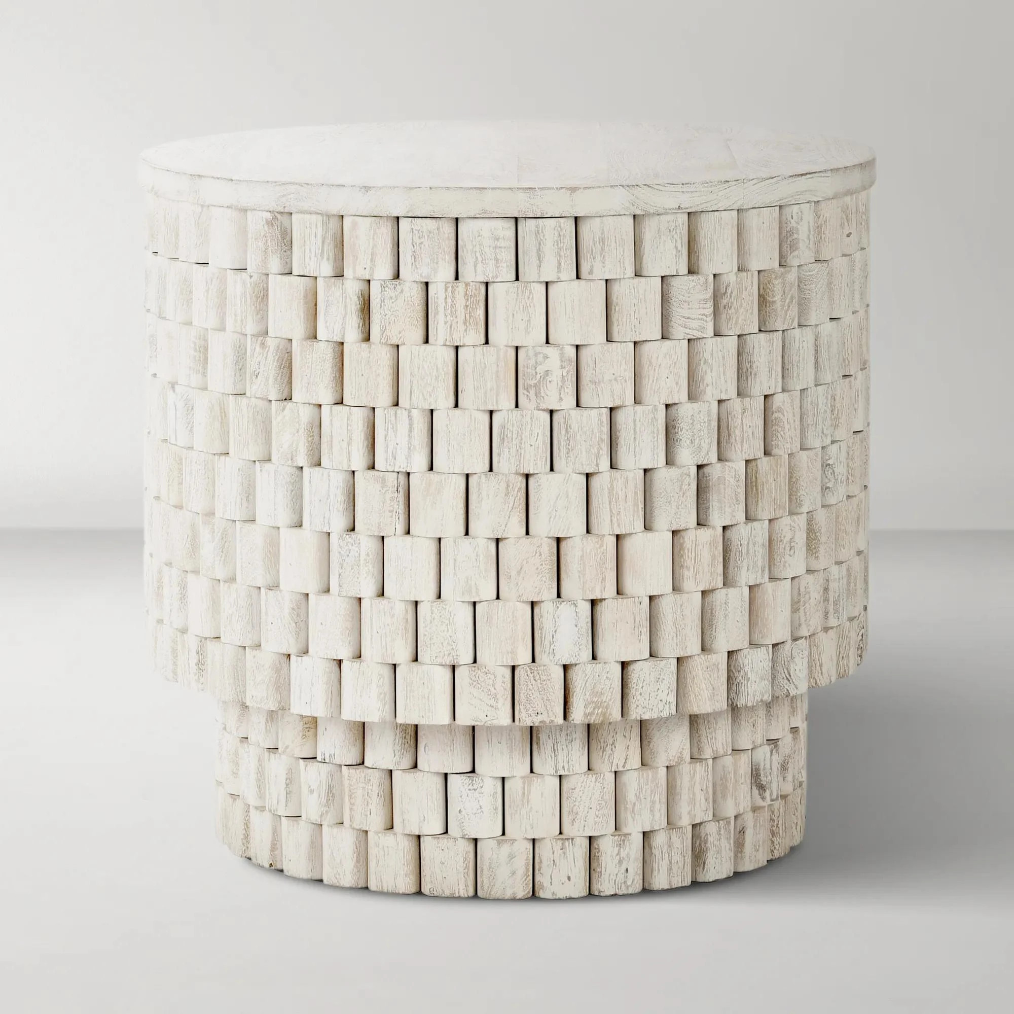 Norwood Mango Wood 25" Round End Table - Coastal White | Z Gallerie