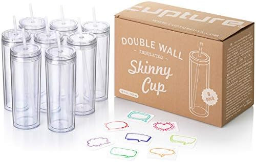 Cupture Skinny Acrylic Tumbler Cups with Straws - 18 oz, 8 Pack (Clear) | Amazon (US)