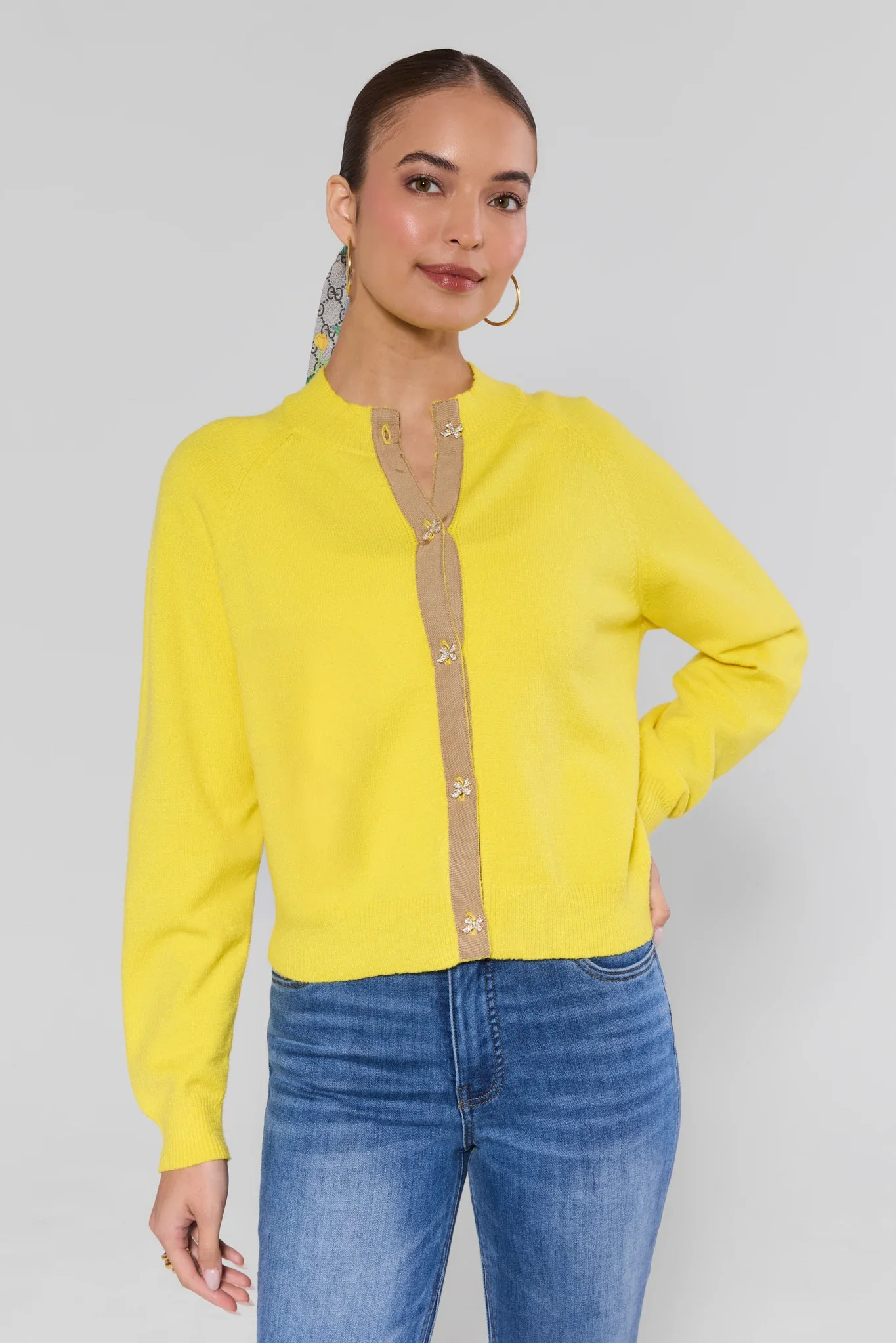 Lucia Yellow Contrast Trim Cardigan | Avara