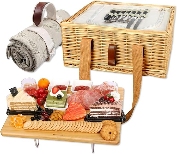 Hap Tim Wicker Picnic Basket for 2 with Mini Folding Wine Picnic Table & Large Insulated Cooler B... | Amazon (US)