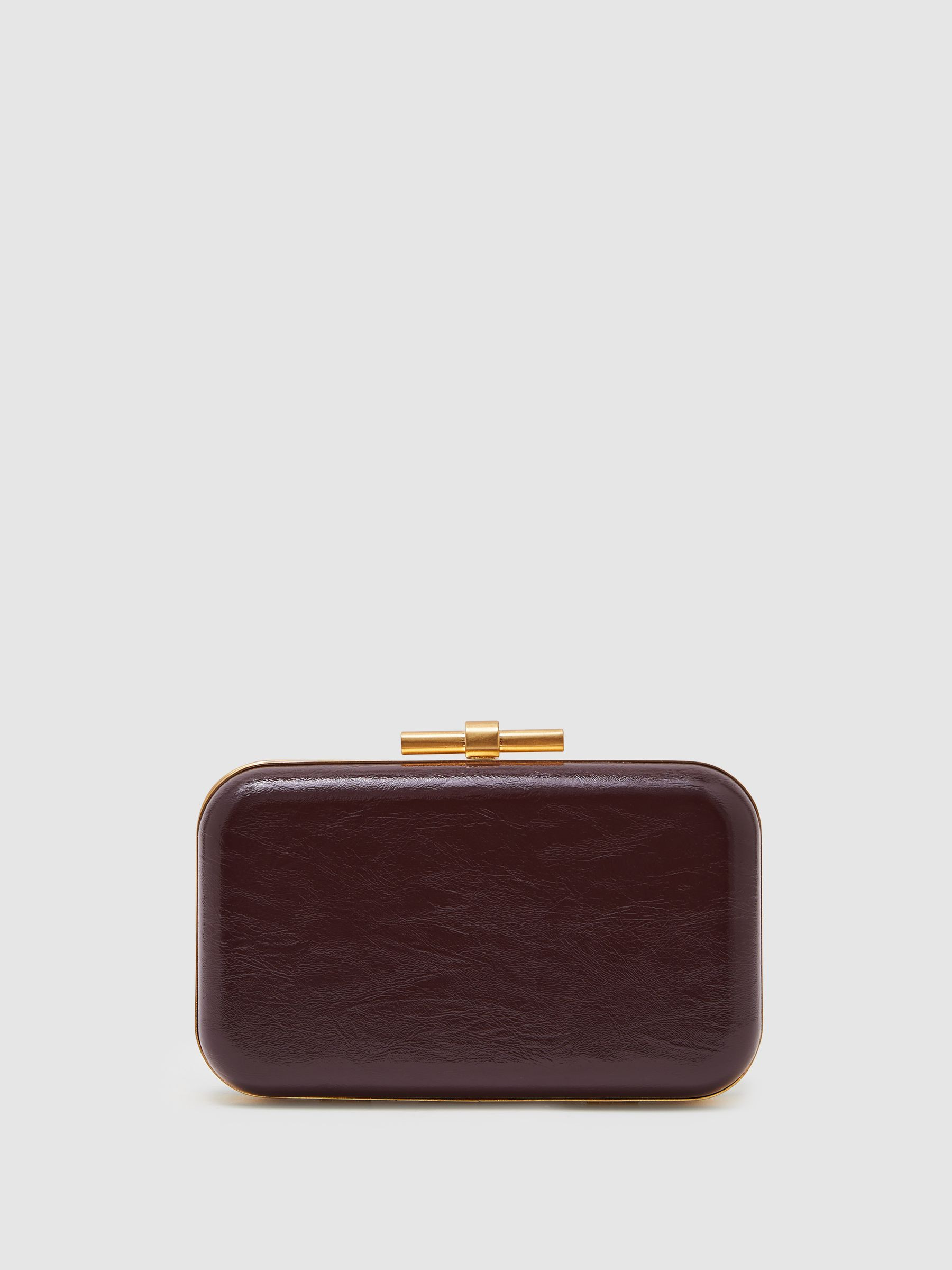 Reiss Patent Box Clutch Bag in Burgundy - REISS | Reiss UK