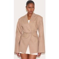 Taupe Linen Look Tailored Cinched Waist Blazer | PrettyLittleThing UK