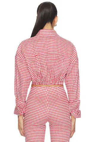 Linen Shirt Tie Top in Gingham Red | Revolve Clothing (Global)