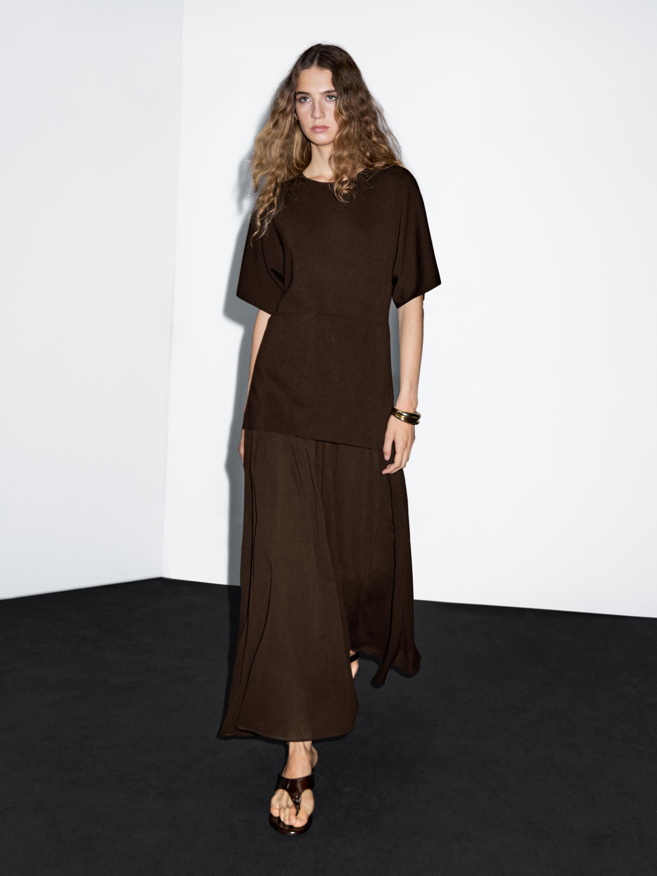 Tricot jurk met combi plooi | Massimo Dutti NL