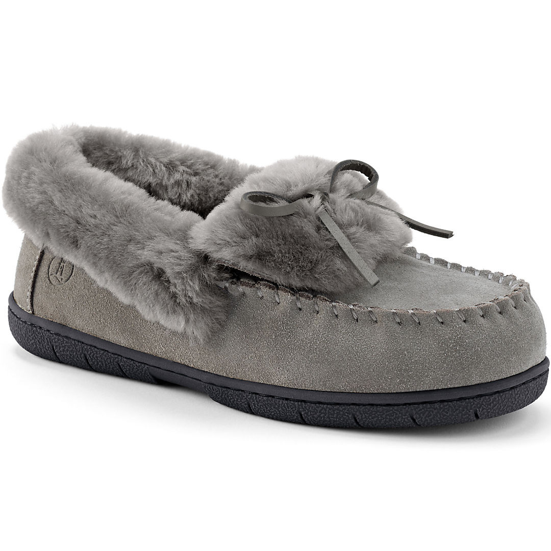 Women's Suede Leather Fuzzy Shearling Fur Moccasin Slippers | Lands' End (US)