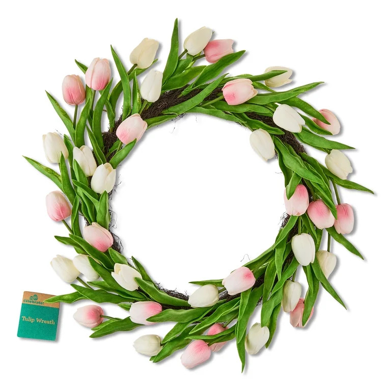 Tulip Wreath, Pink and Cream, 21", Easter by Way To Celebrate | Walmart (US)