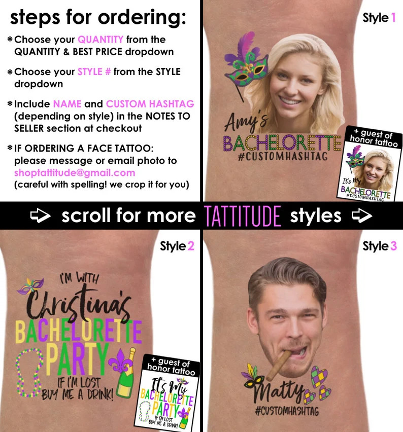 New Orleans Bachelorette Party Favors Tattoos | decorations, decor, tattoo, NOLA squad, mardi gra... | Etsy (US)