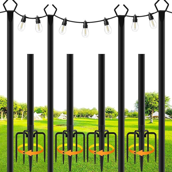 4 Pack String Light Poles,10 Ft Metal Poles with Fork for Outdoor String Lights,Outdoor Light Pol... | Amazon (US)
