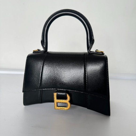 Balenciaga Small Hourglass Black Leather Top Handle Bag New | Poshmark