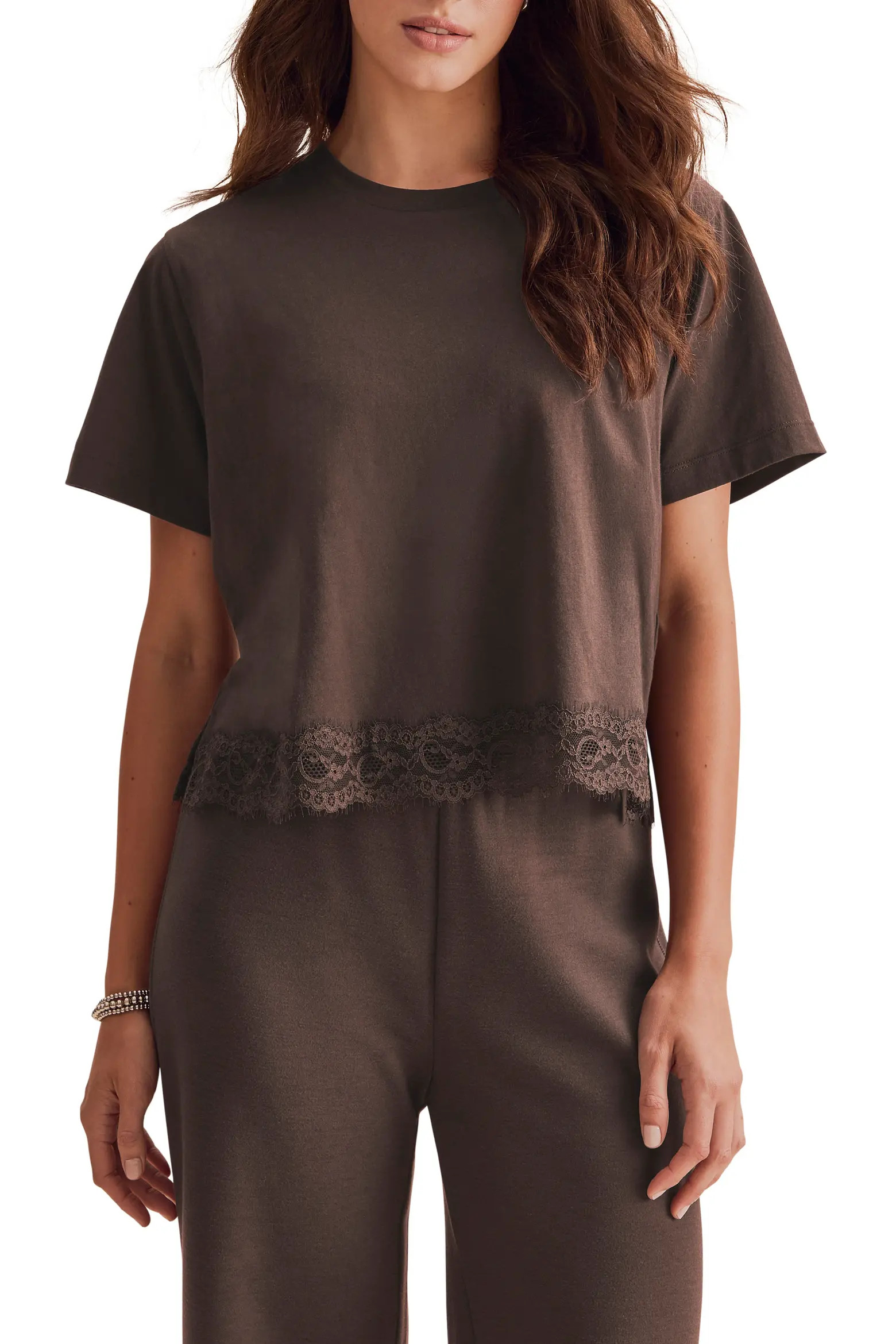 Splendid Lainey Lace Trim Jersey Tee (Women) | Nordstrom | Nordstrom