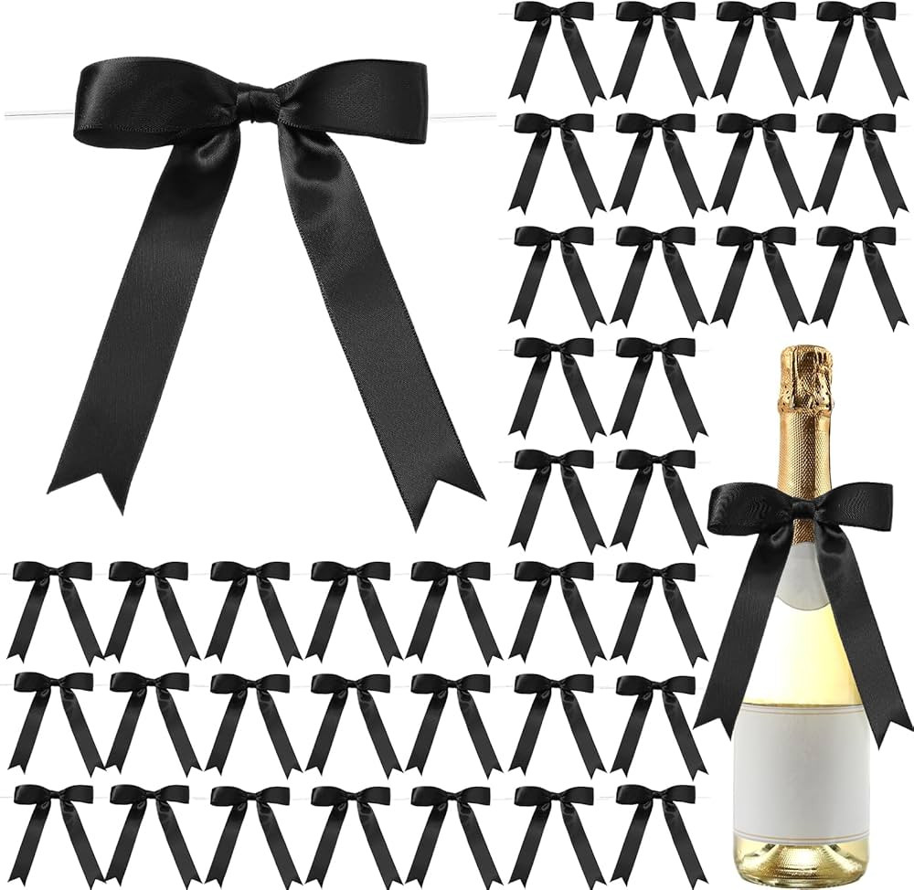 Riceshoot 50 Pcs Twist Tie Bows 5x7 Inch Large Satin Ribbon Bow for Gift Wrapping Champagne Bottl... | Amazon (US)