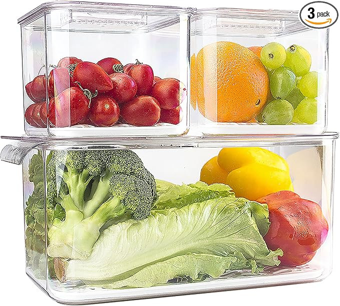 elabo Food Storage Containers Fridge Produce Saver- 3 Piece Set Stackable Refrigerator Organizer ... | Amazon (US)