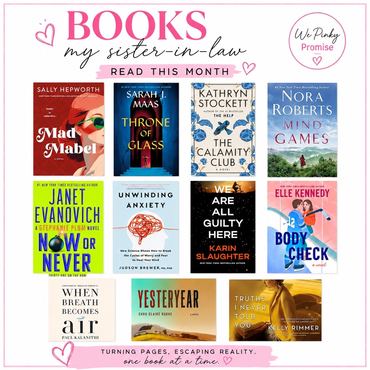 My sister-in-law flew through these this month, and now my TBR list is officially out of control. 😂 From thrillers and romance to fantasy and feel-good reads, there’s a little bit of everything.

✨ All of these books are linked in my LTK if you’re looking for your next great read!

What’s the best book you’ve read lately? Drop it below because we’re always adding to the list. 📖💗

#LTKstorytime #LTKmomlife #LTKHome