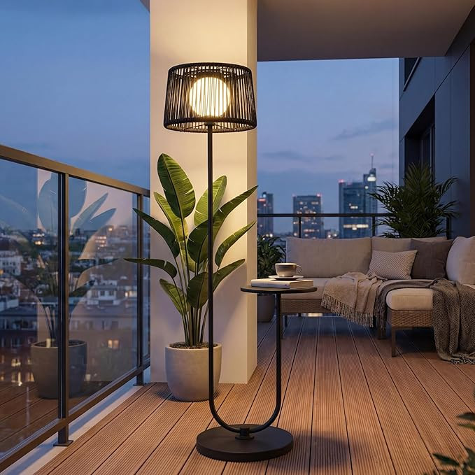 Solar Yard Outdoor Floor Lamp with Side Table, U-Shaped Modern Metal Outdoor Lamp, 3000K Warm Whi... | Amazon (US)