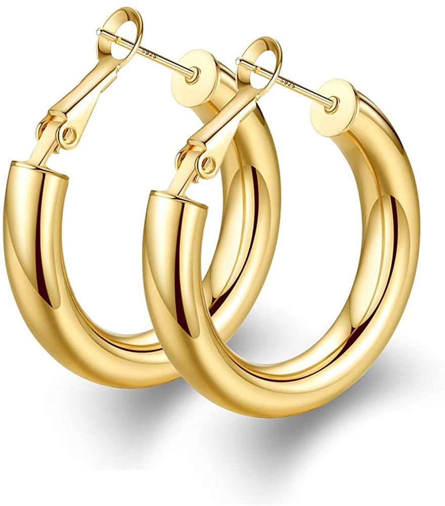 wowshow Thick Hoop Earrings Howllow 14K Gold Plated Gold Hoops for Women | Amazon (US)