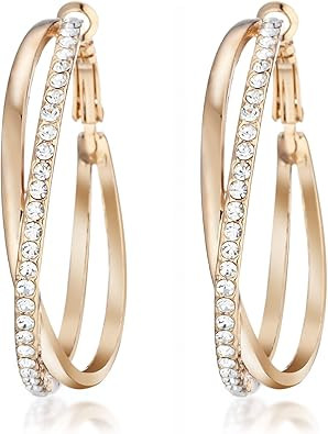 Gemini Women's Jewerly 18k Yellow Gold Filled CZ Diamonds Hoop Earrings Valentine's Day Gifts Gm0... | Amazon (US)