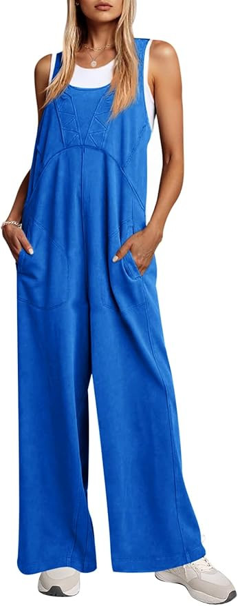 Cicy Bell Women's Casual Loose Bib Overalls Summer Sleeveless Wide Leg Pant Baggy Jumpsuits Long ... | Amazon (US)