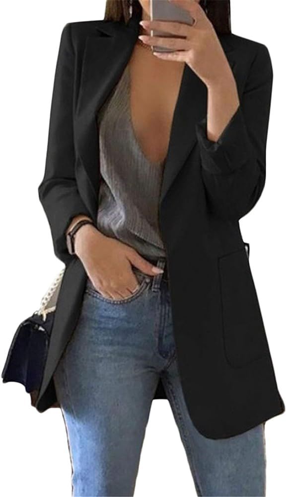 Andongnywell Women's Solid Color Casual Long Sleeve Blazer Jacket Cardigan Work Blazer with Pocke... | Amazon (US)