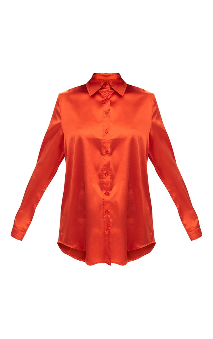 Orange Satin Button Front Shirt | PrettyLittleThing US