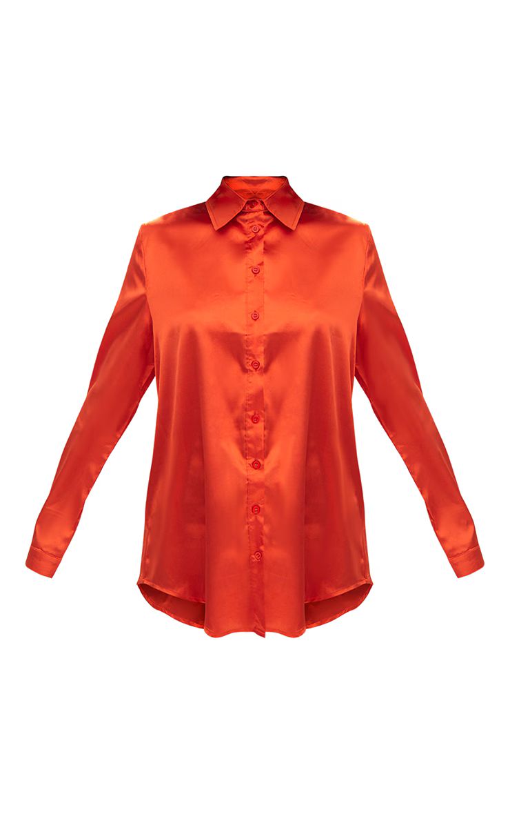 Orange Satin Button Front Shirt | PrettyLittleThing US