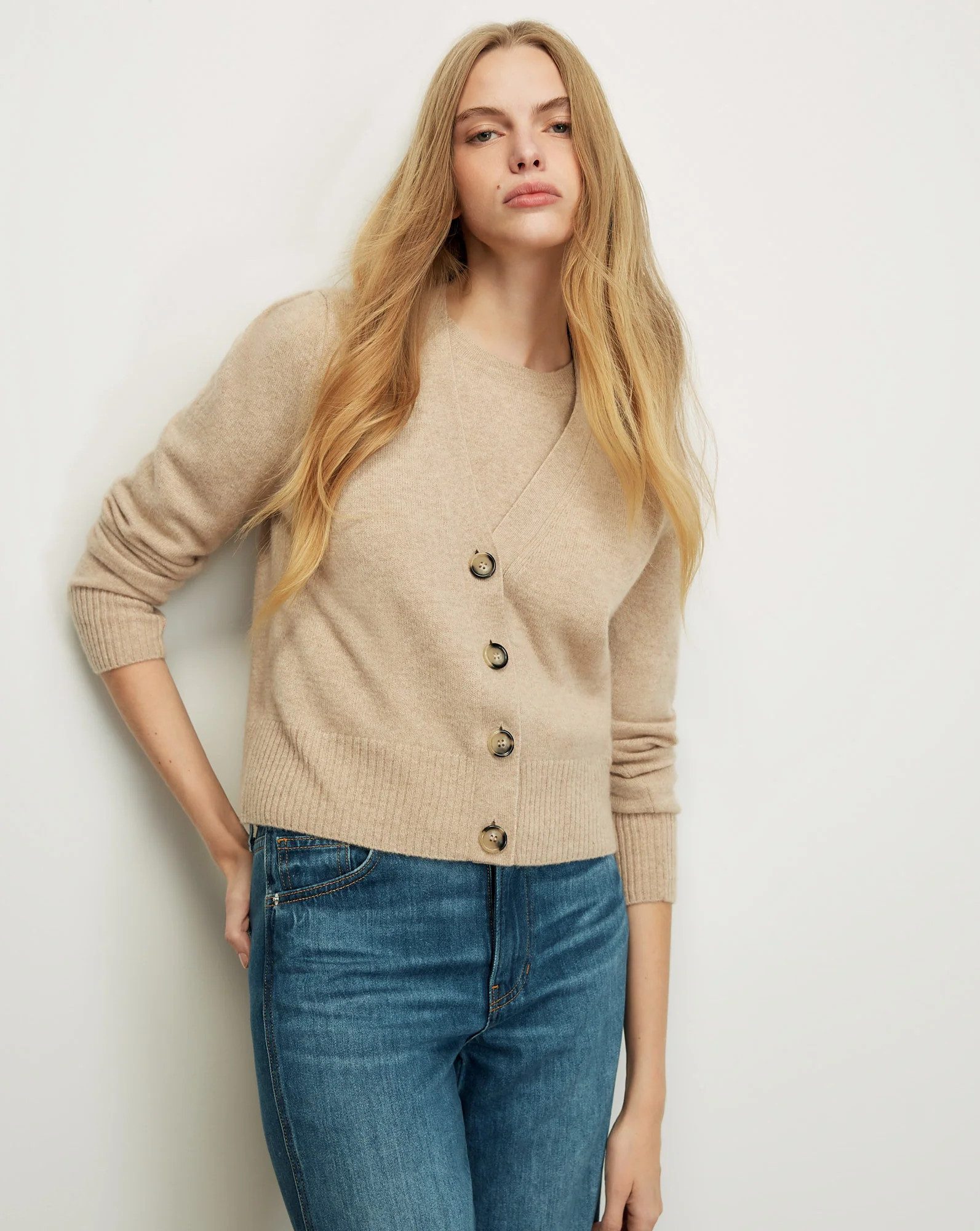 Solene Cashmere Cardigan in Oatmeal | Veronica Beard | Veronica Beard