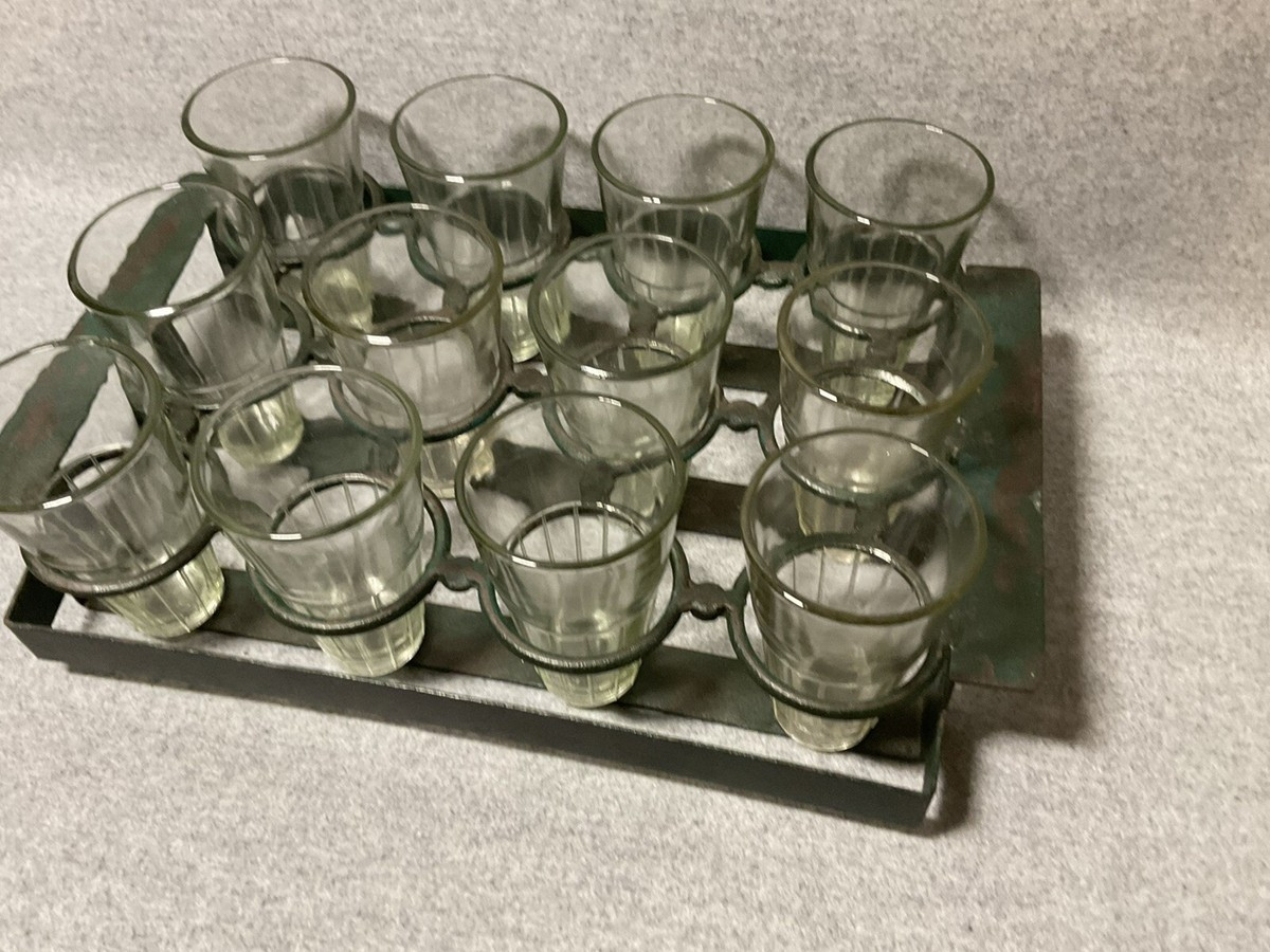 Vintage Indian Cutting Chai Glass Set w/ Metal Holder - 12 Glasses Rustic Decor | eBay | eBay US