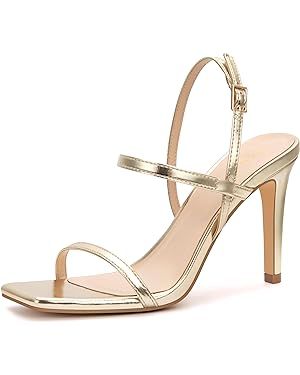 Women's Strappy High Heeled Sandals Open Toe Ankle Strap heels Comfy Weddings Shoes | Amazon (US)