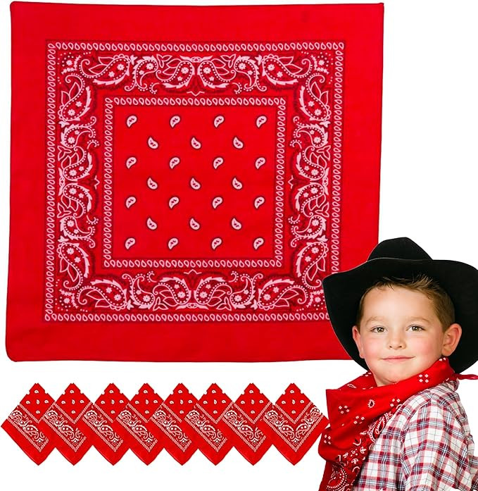 Podzly - 12 Pack & 432 Pack - Red Western Bandanas - Bulk Classic Cowboy Theme Neck Scarf for Par... | Amazon (US)