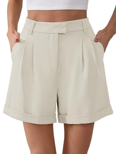 Gracyoga Dress Shorts for Women Summer Busienss Casual Roll up High Waisted Wide Leg Trouser Short with Pockets,White,XX-Large | Amazon (US)