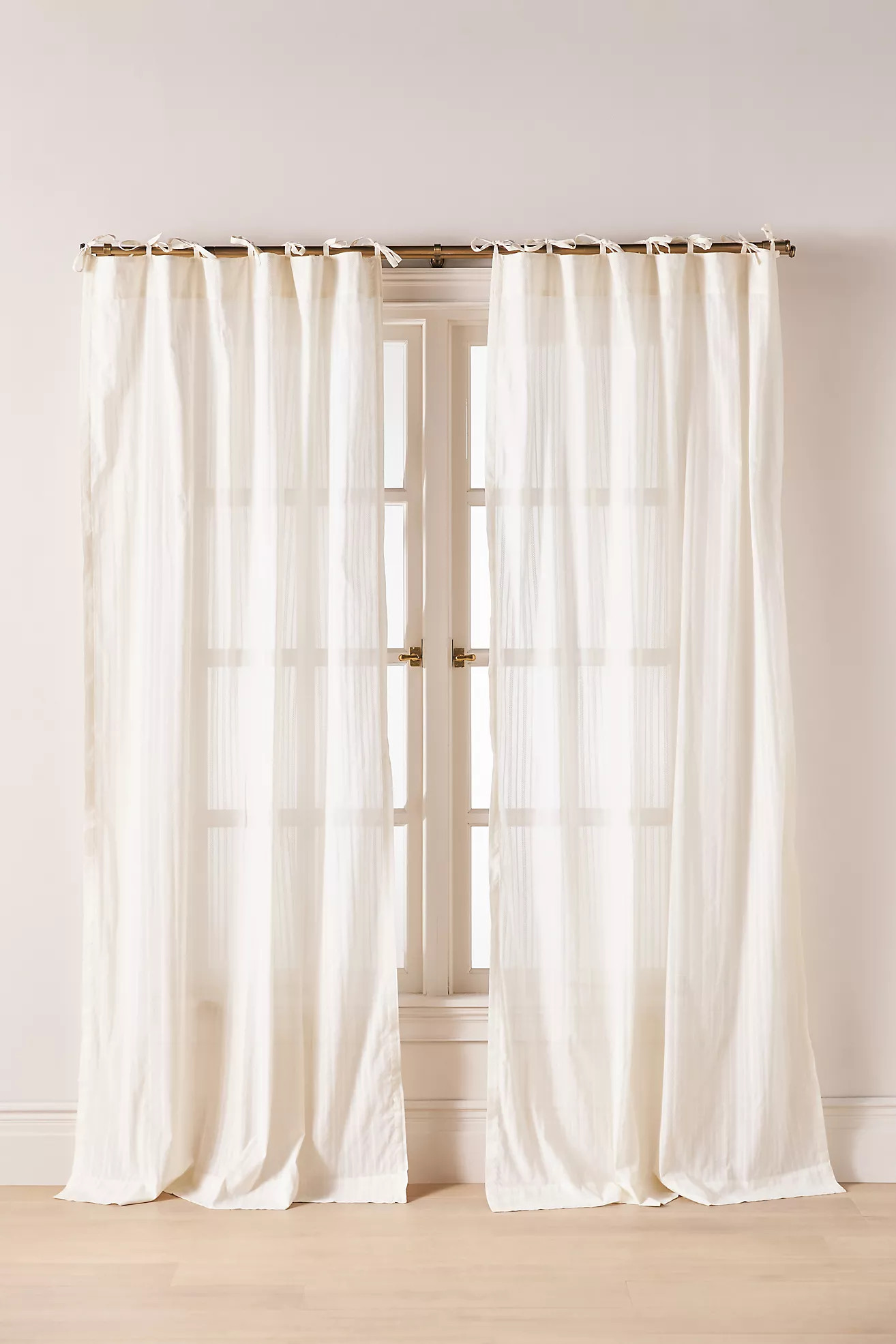 Cotton Dobby Striped Sheer Tie-Top Curtain | Anthropologie (US)