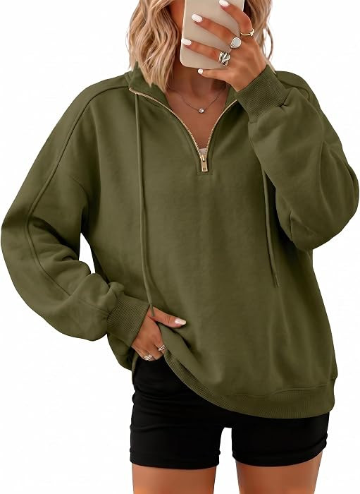 Dokotoo Sweatshirts for Women Oversized Casual Long Sleeve Quarter Zip Stand Neck Drawstring Pull... | Amazon (US)