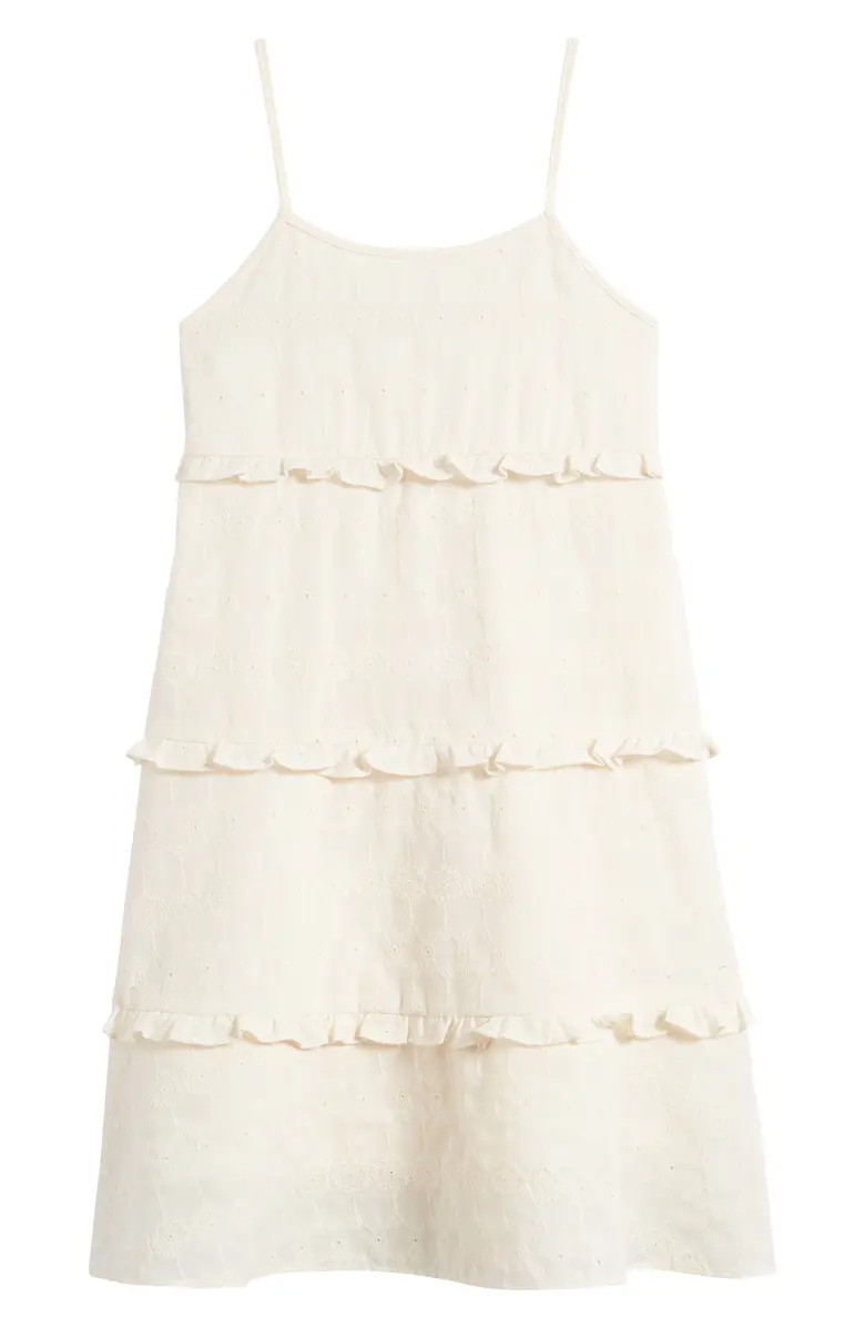 Walking on Sunshine Kids' Embroidered Tiered Cotton Blend Sundress | Nordstrom | Nordstrom