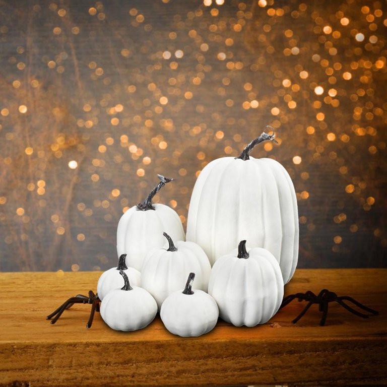 7pcs Faux Pumpkins Harvest Lifelike Pumpkin Fake Foam Pumpkin for Fall White - Walmart.com | Walmart (US)