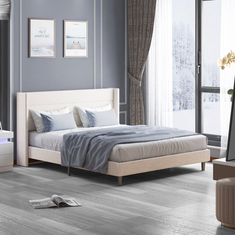 BALUS Upholstered Platform Bed Frame, 80"W King Size Bed Frame with Wingback Headboard, Solid Woo... | Walmart (US)
