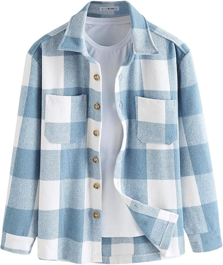 ZAFUL Men's Plaids Shirt Long Sleeve Button Down Lightweight Flannel Jacket Wool Blend Shacket Ca... | Amazon (US)