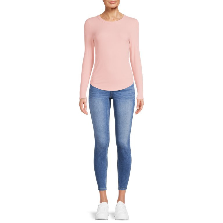 No Boundaries Juniors' Ribbed Crewneck Tee with Long Sleeves | Walmart (US)