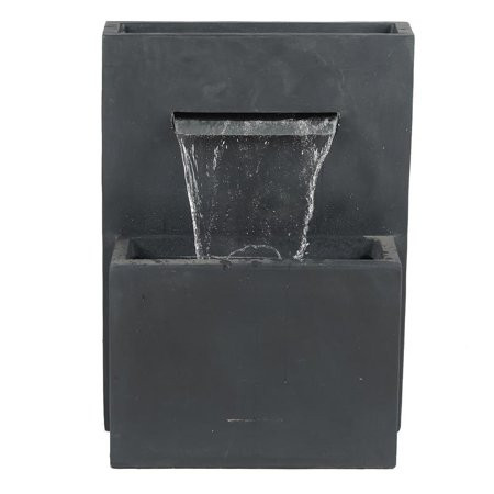 Luxen Home Cement Modern Rectangular Outdoor Fountain with LED Light | Walmart (US)