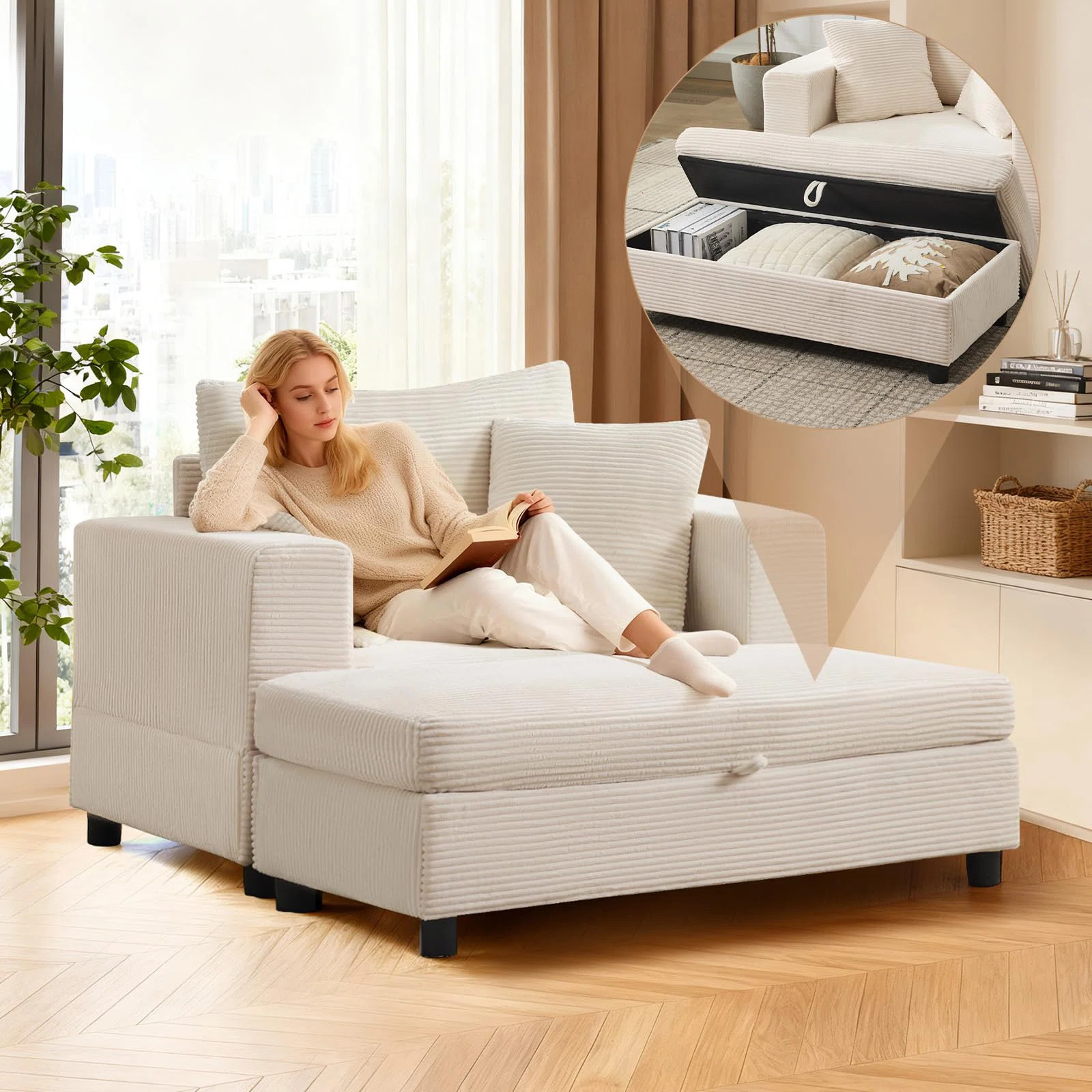 Corduroy Upholstered Sofa Lounge Chair with Removable Storage Ottoman and PillowsByMercer41 | Wayfair North America