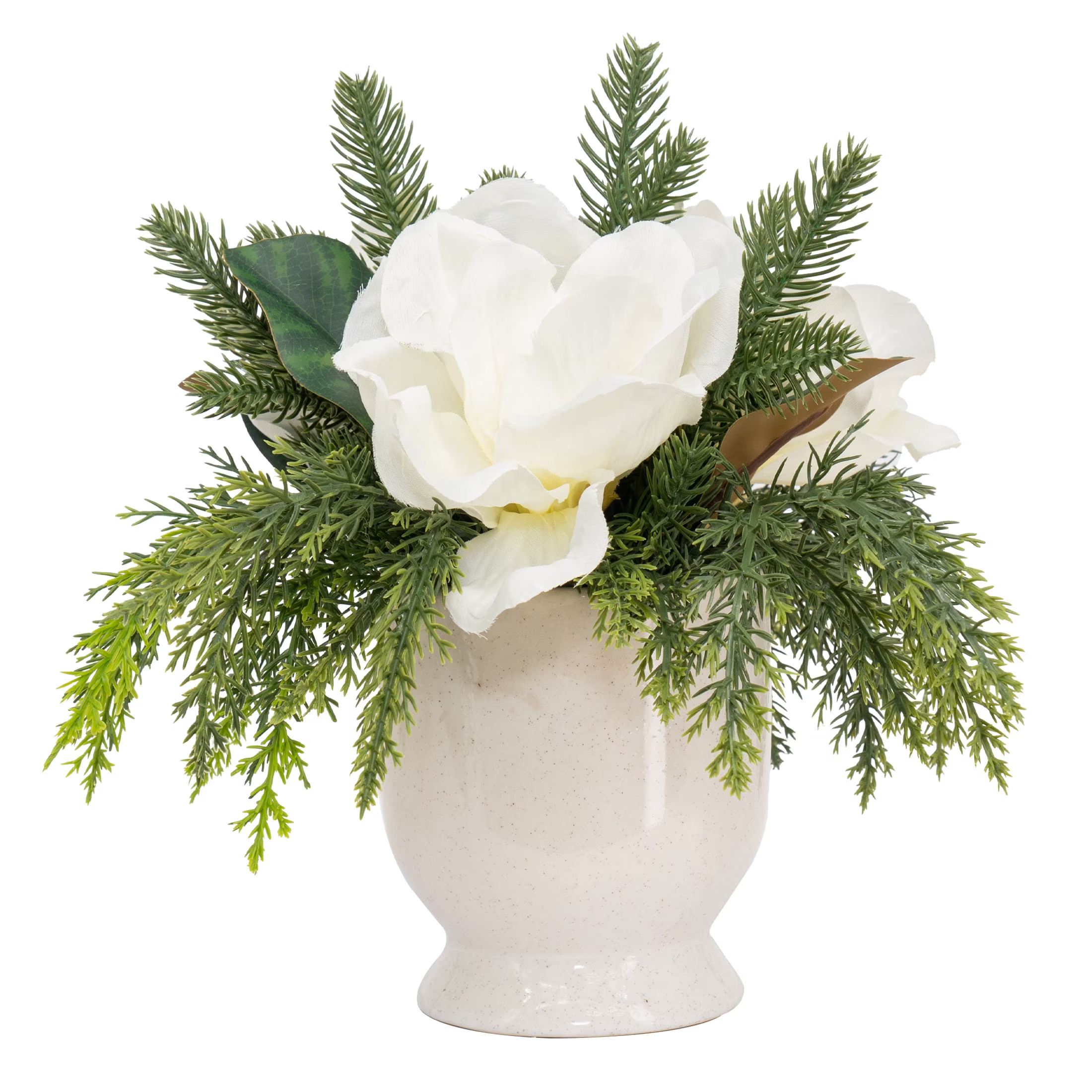 My Texas House Evergreen and Magnolia Christmas Arrangement in Pot, Green and White, 12" | Walmart (US)