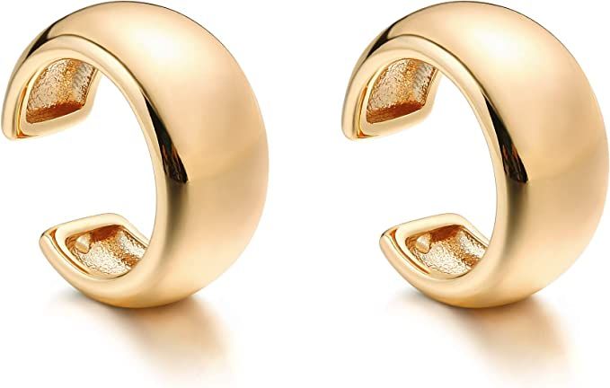 Valloey Rover 14K Gold Plated Wide Cuff Earring Clip On Cartilage Earrings Huggie Ear Cuff Gold E... | Amazon (US)