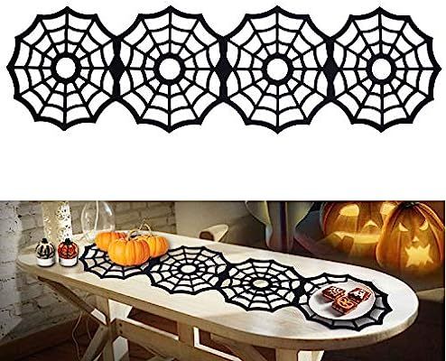 Halloween Black Spider Web Placemats, Felt Dining Table Mats Tablecloth Spooky Heat-resistant Tab... | Amazon (US)