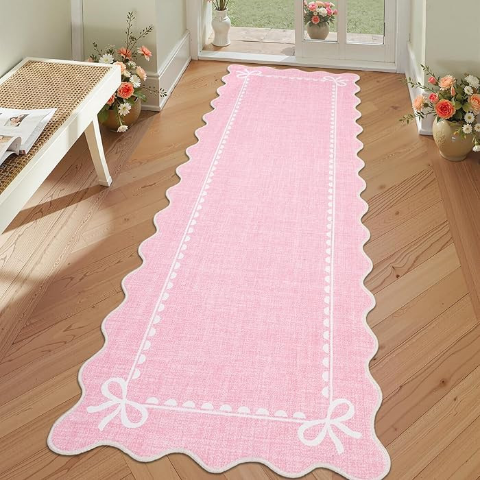 GarveeHome Scalloped Bow Rug for Living Room, Solid Pink Rug for Dorm, Washable Runner Rugs 2x6 S... | Amazon (US)