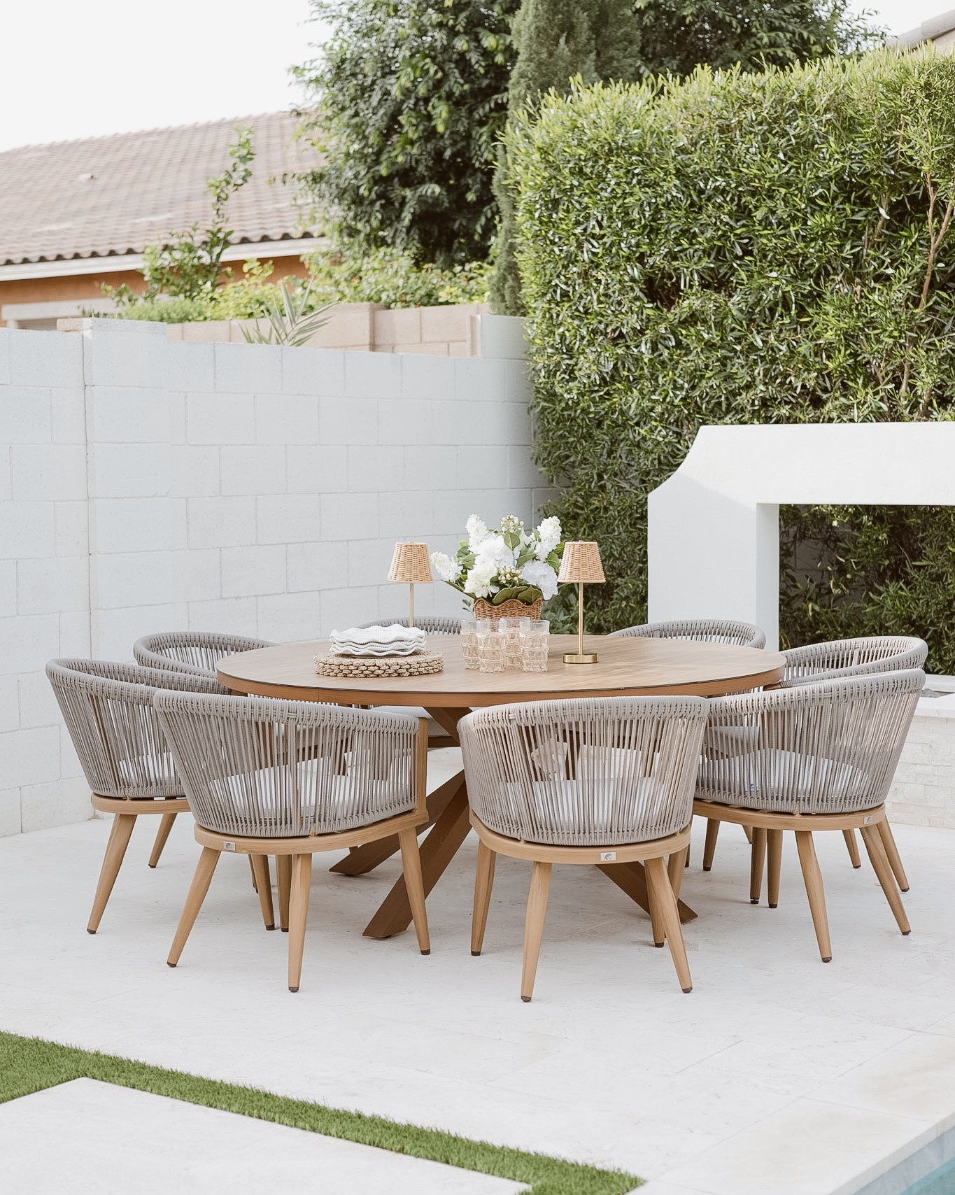 This is your sign to start hosting outside😍 Use code NELLY010R for 10% off before June 30.
.
The round version by the pool deck and fireplace is such a dream. Cozy, elevated, and the perfect patio upgrade for slow mornings, casual dinners, and nights by the fire  @PurpleLeaf
.
#PurpleLeaf #OutdoorDining #PatioGoals #BackyardInspo #OutdoorLiving #diningset #outdoorfurniture #patiodecor 

#LTKSeasonal #LTKSaleAlert #LTKHome