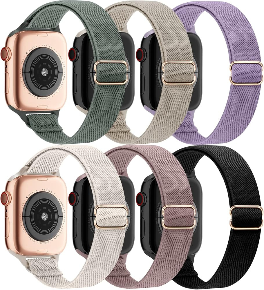 EOMTAM 6 Pack Slim Stretchy Compatible for Apple Watch Band 38mm 40mm 41mm 42mm 44mm 45mm Women,Lady | Amazon (US)