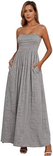 Women Detachable Strap Beach Dress Strapless Smocked Pockets Maxi Dress | Amazon (US)